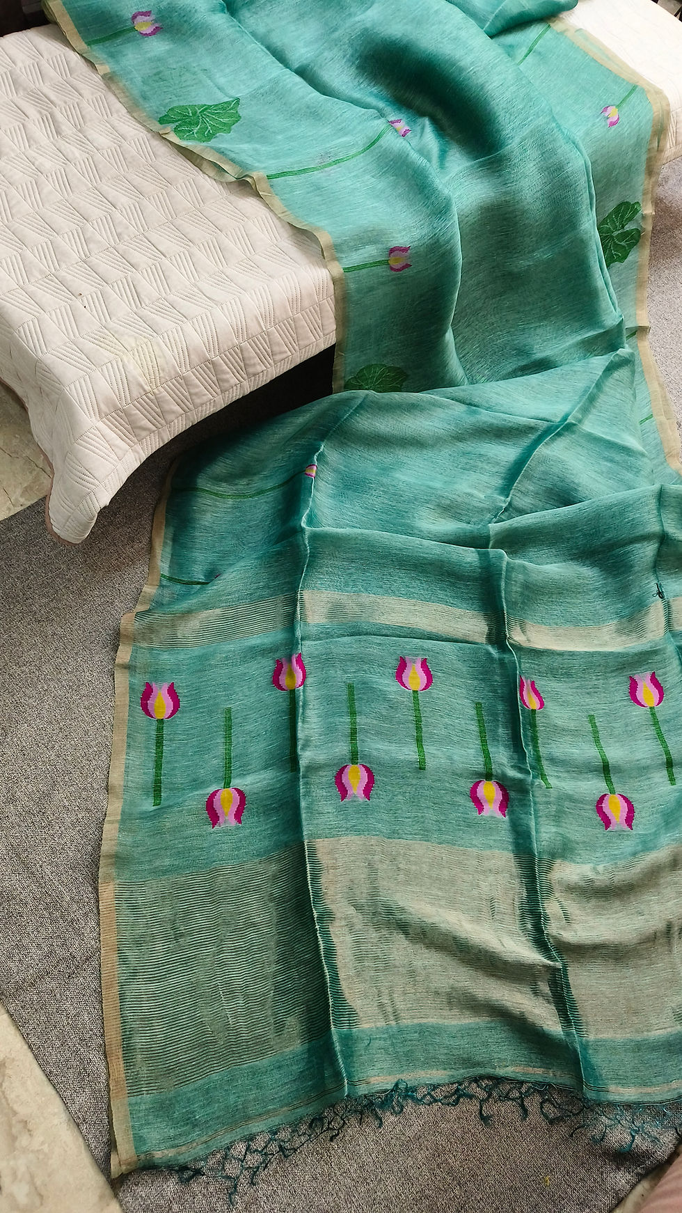 Pure Silk Linen Jamdani Saree