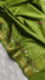 Mehendi Green Maheshwari Silk Cotton Saree with Hand Embroidery & Zari Border
