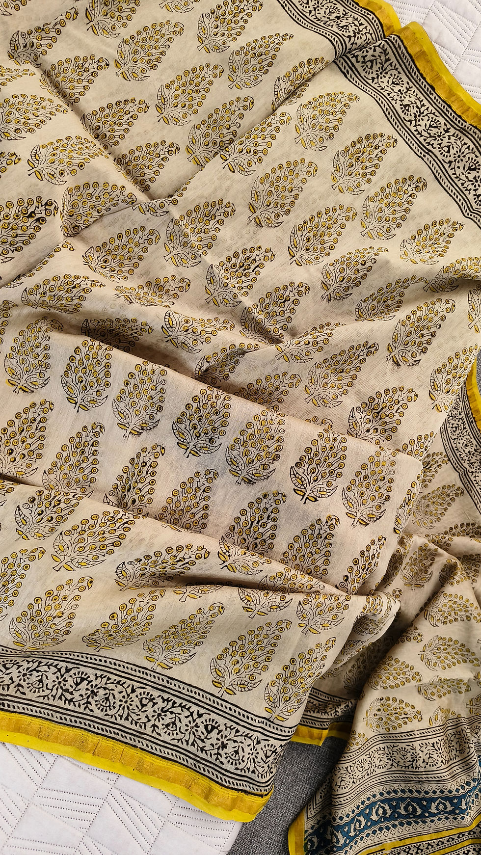 Thumbnail: Breathable cotton silk texture close-up of handblock printed saree