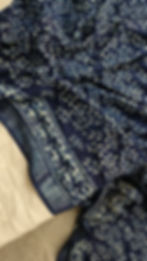 Indigo handblock printed linen cotton saree for summer office wear
