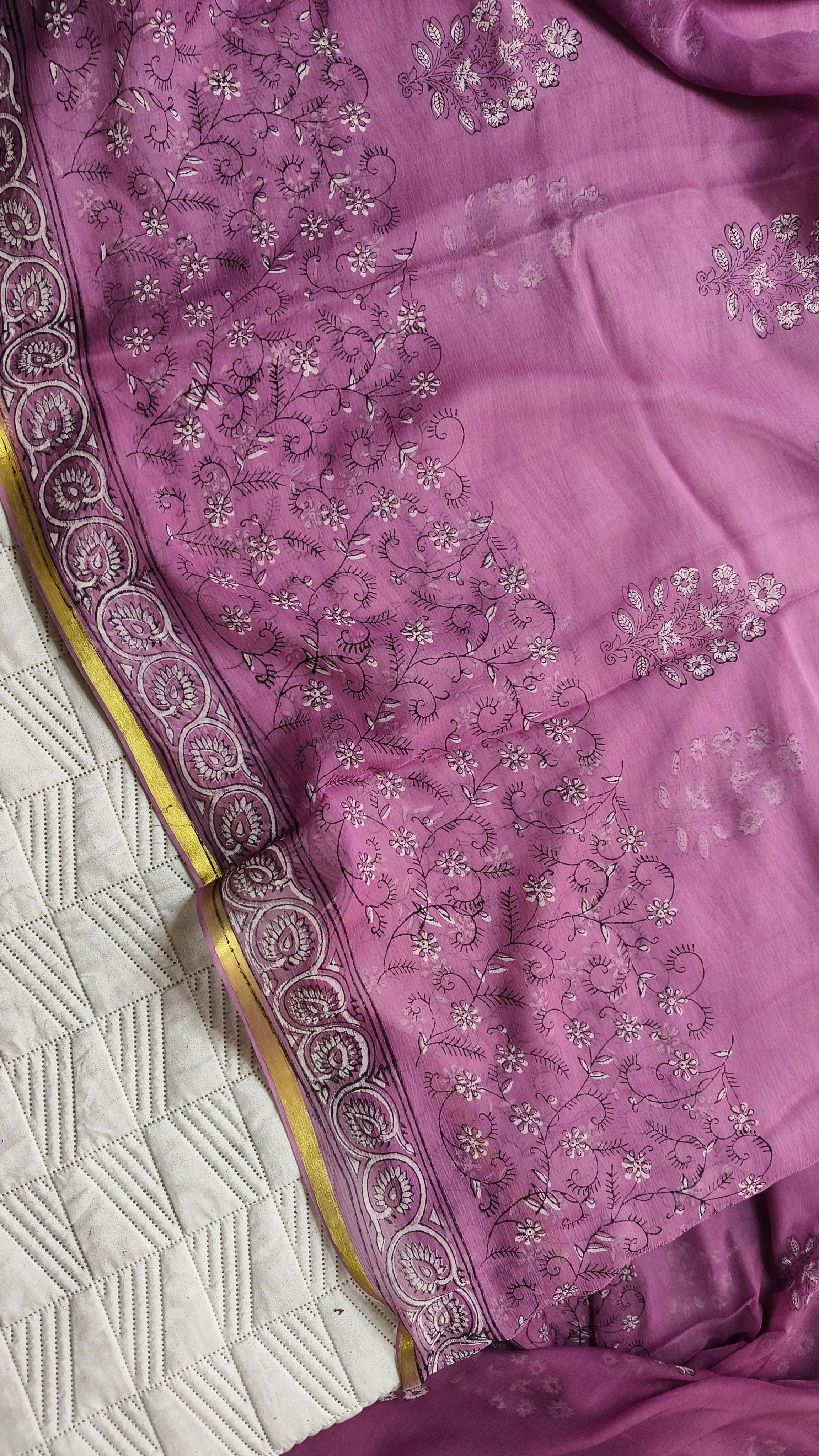 Summer perfect lightweight handblock printed chiffon saree