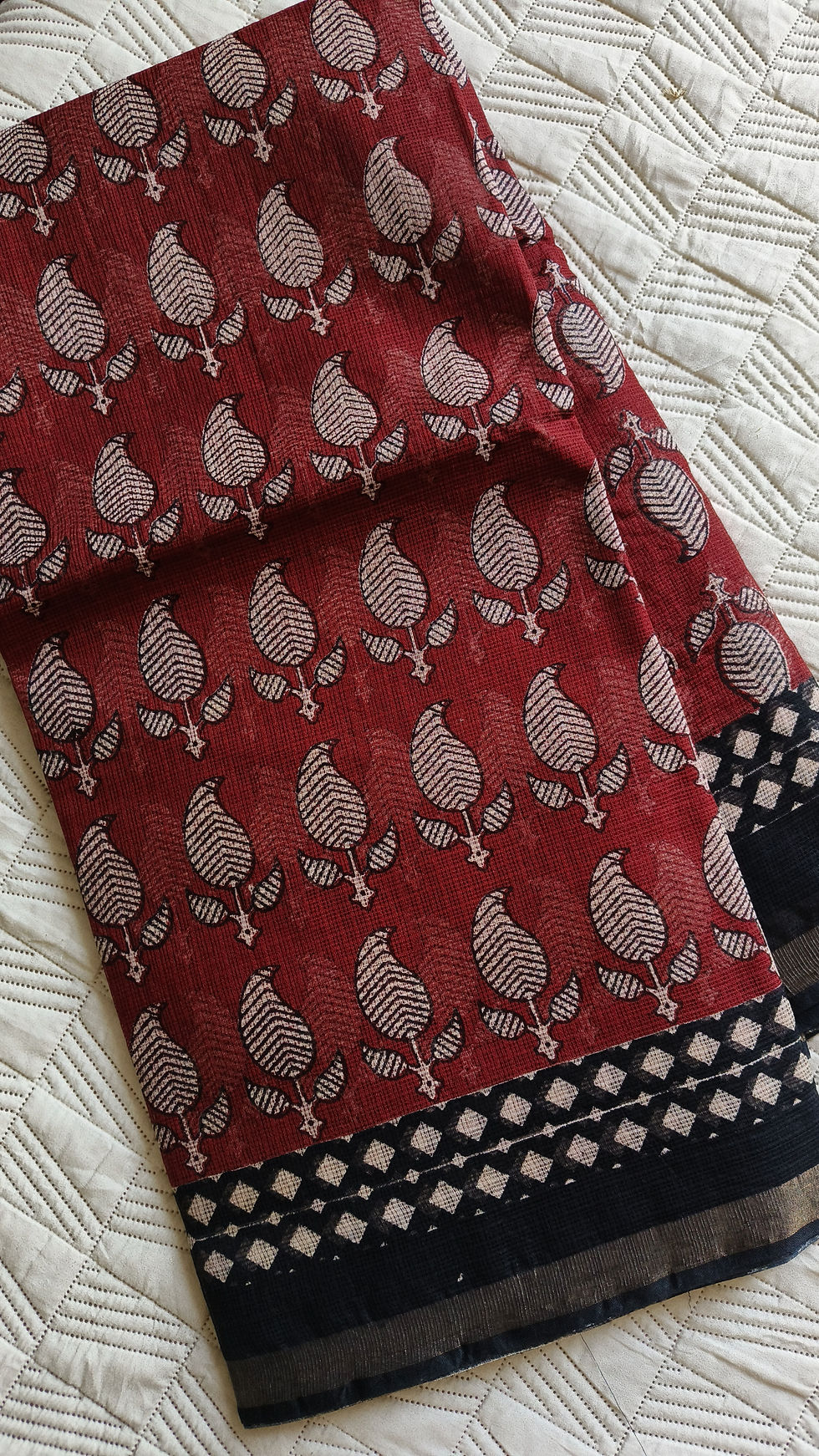 Kota cotton handblock printed saree for summer