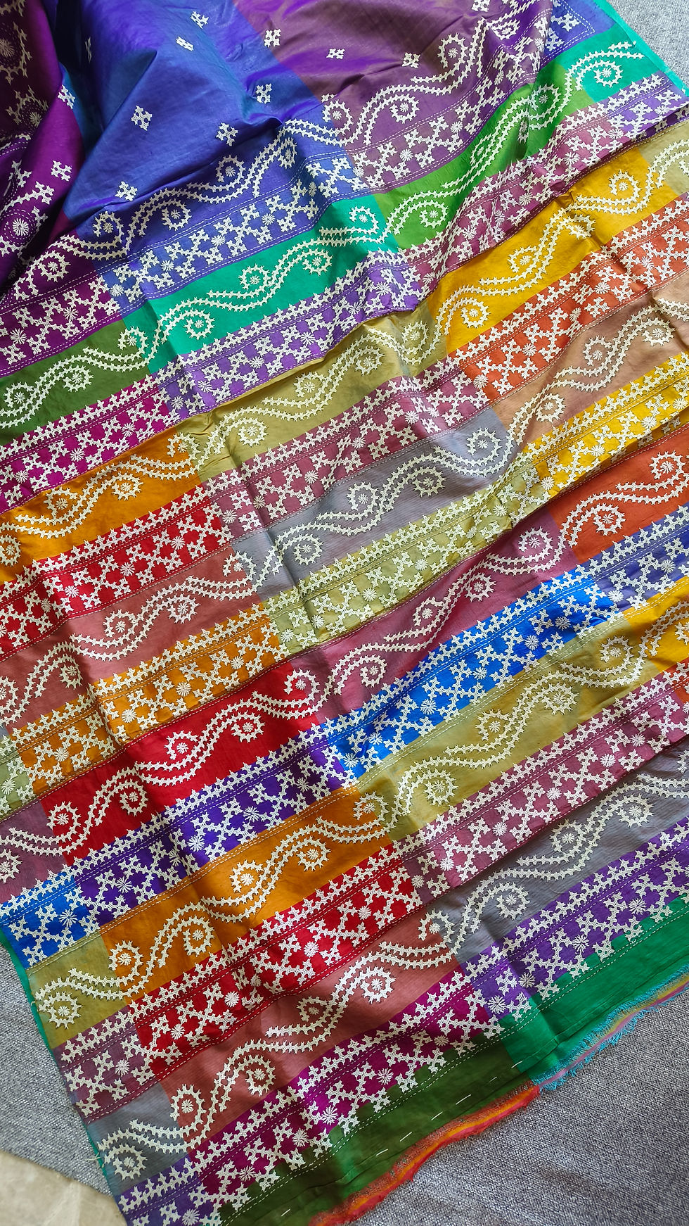 Thumbnail: Close-up of handcrafted Kutchi Bharat embroidered pallu