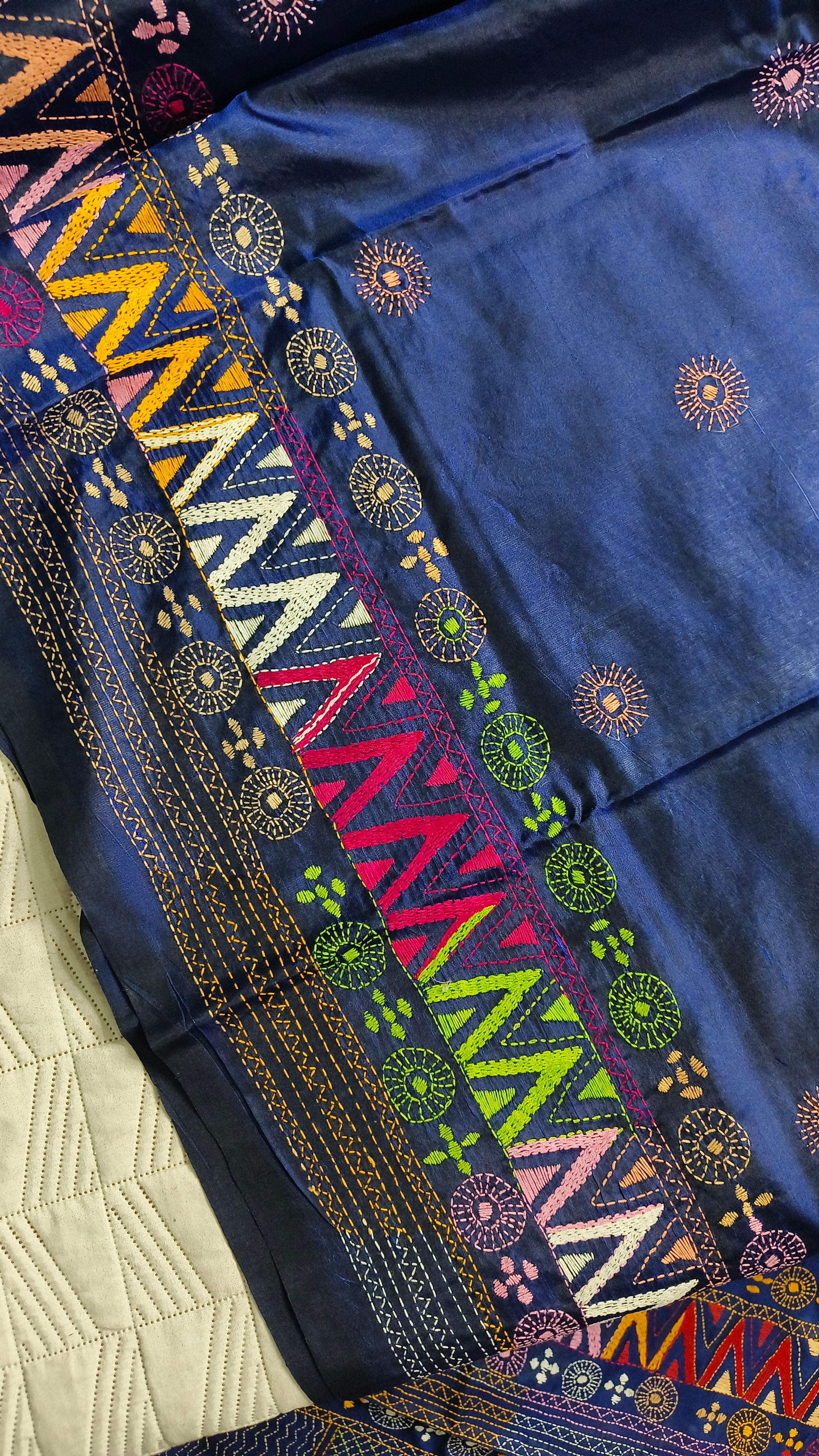 Lambani Hand Embroidered Silk Saree – Multicolour Thread