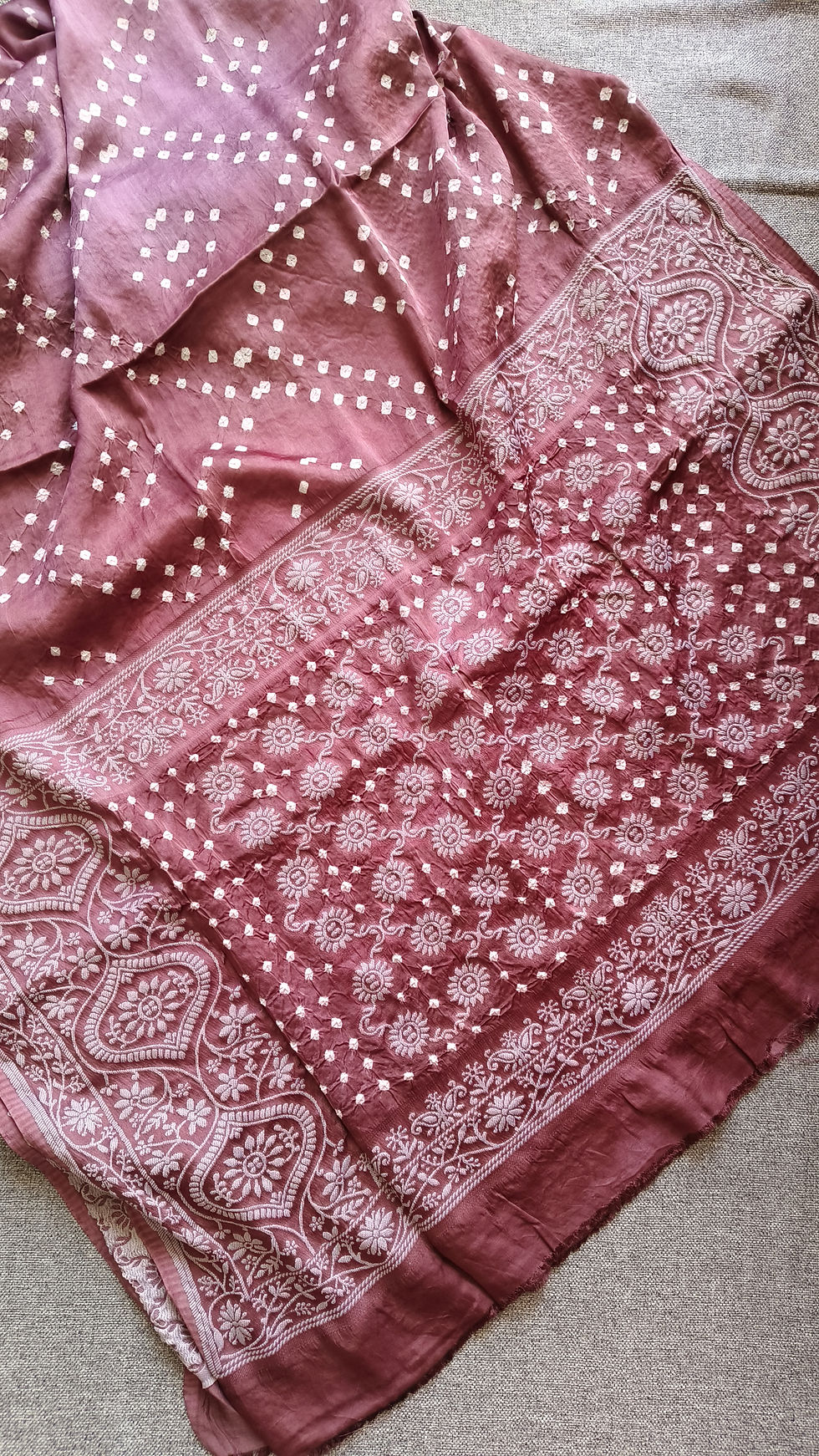 Thumbnail: Handmade Designer Bandhani Modal Silk Saree EnglishMauve
