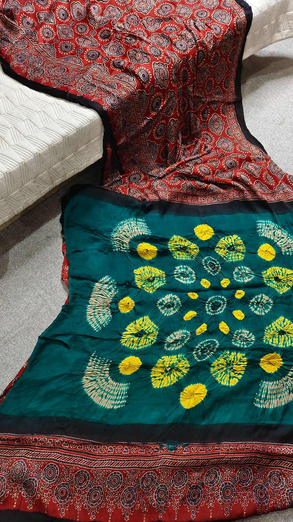 Pure Ajrakh handblock printed saree with contrast Needle Shibori pallu