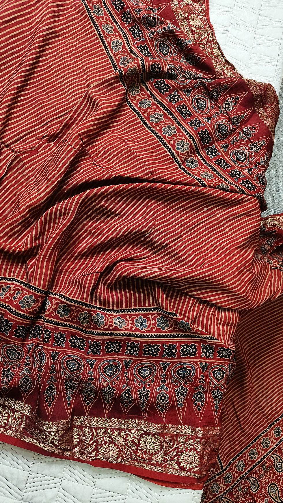 Thumbnail: Madder red ajrakh dola silk saree