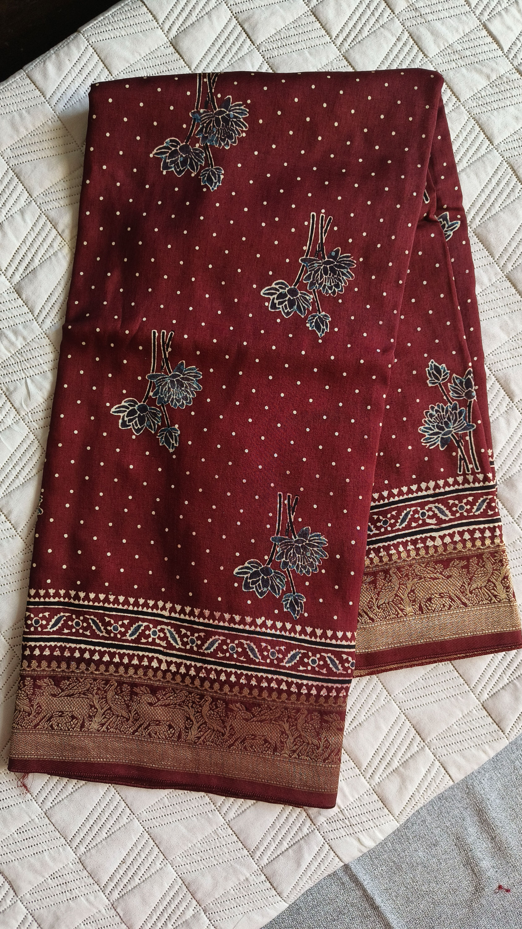 Ajrakh Dola Silk Saree