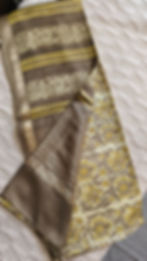 Yellow modal silk saree with Vanaspati handblock floral motifs styled for office and festive wear