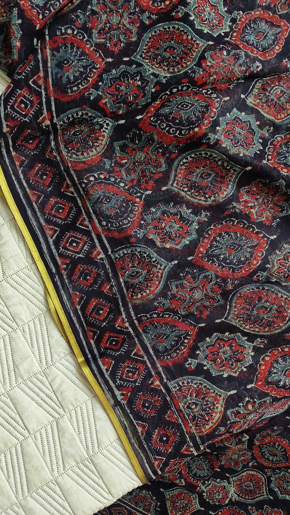 Thumbnail: Ajrakh handblock print on chiffon summer saree