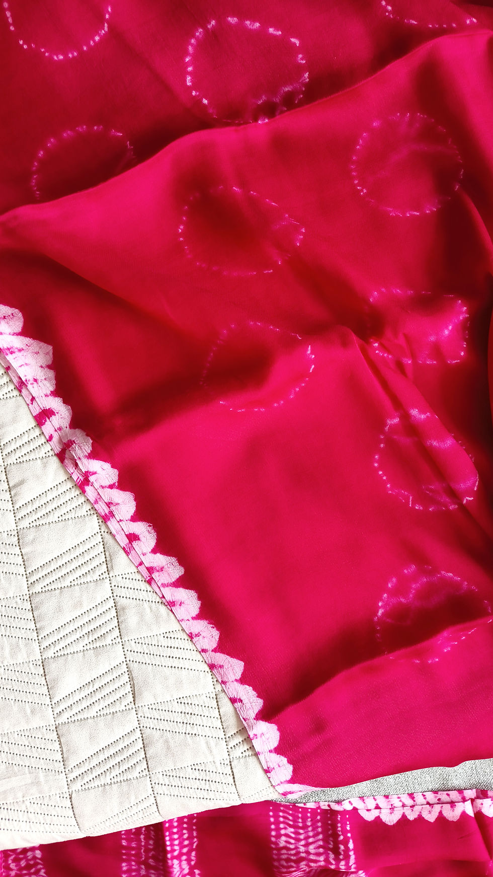 Thumbnail: Handmade Shibori Tie and Dye Georgette Modal Silk Saree DeepPink