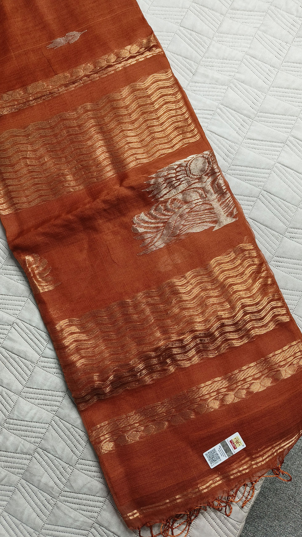 Pure Muslin Silk Banarasi Saree- Rust