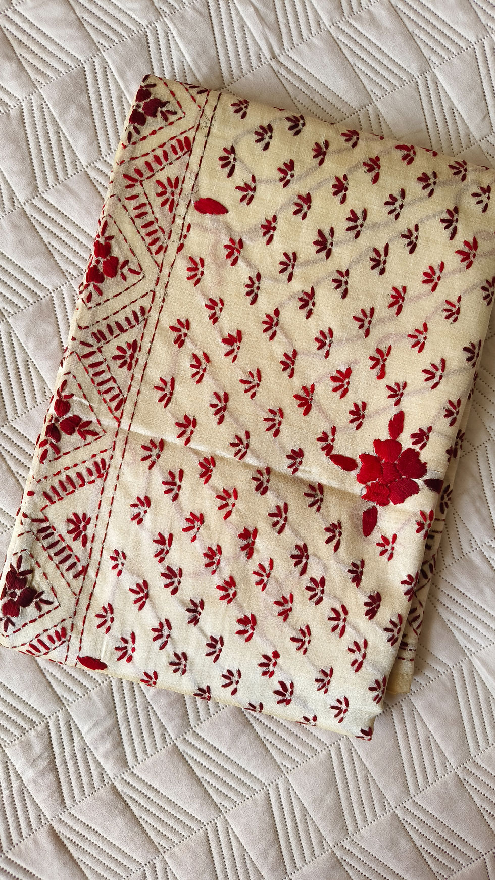 Thumbnail: Phulkari Handwork Saree CreamWithMaroon