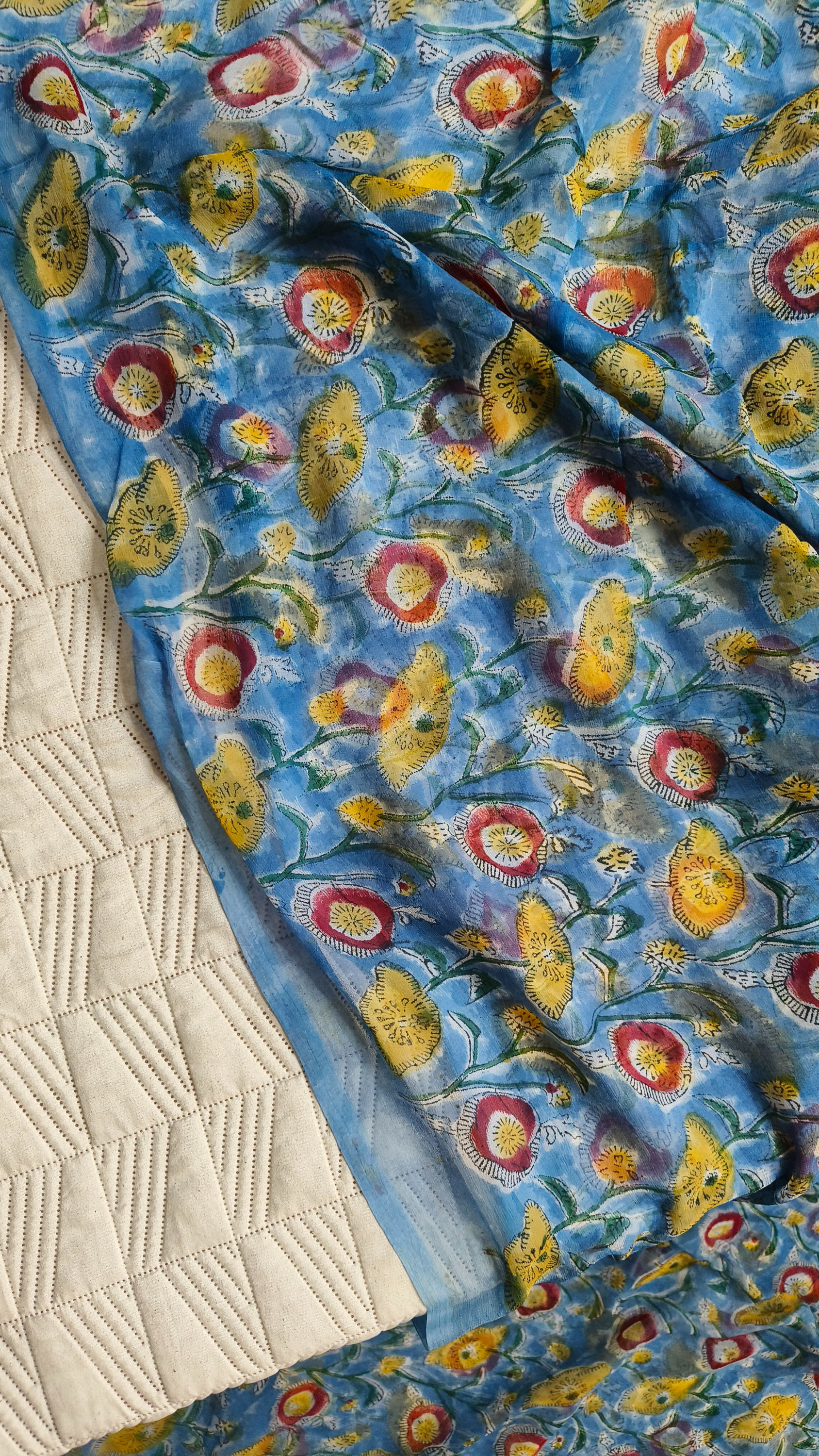 Handblock print on chiffon summer saree