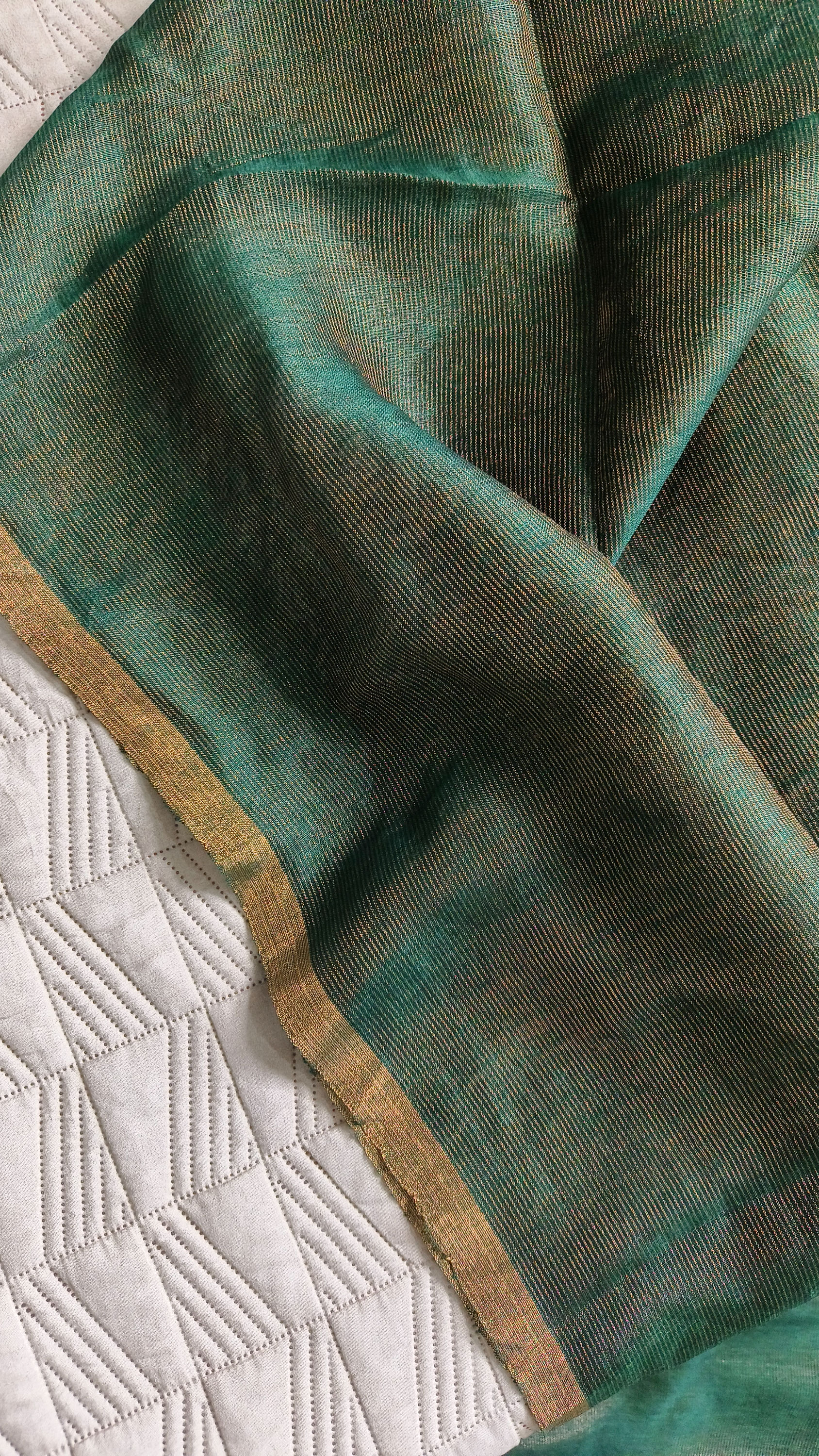 Tissue Silk Linen Saree- Green
