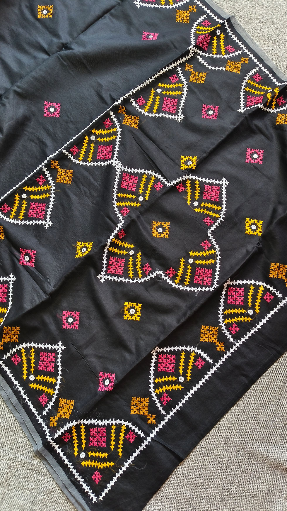 Thumbnail: Kutchi Bharat Hand Embroidered Chanderi Cotton Silk Saree