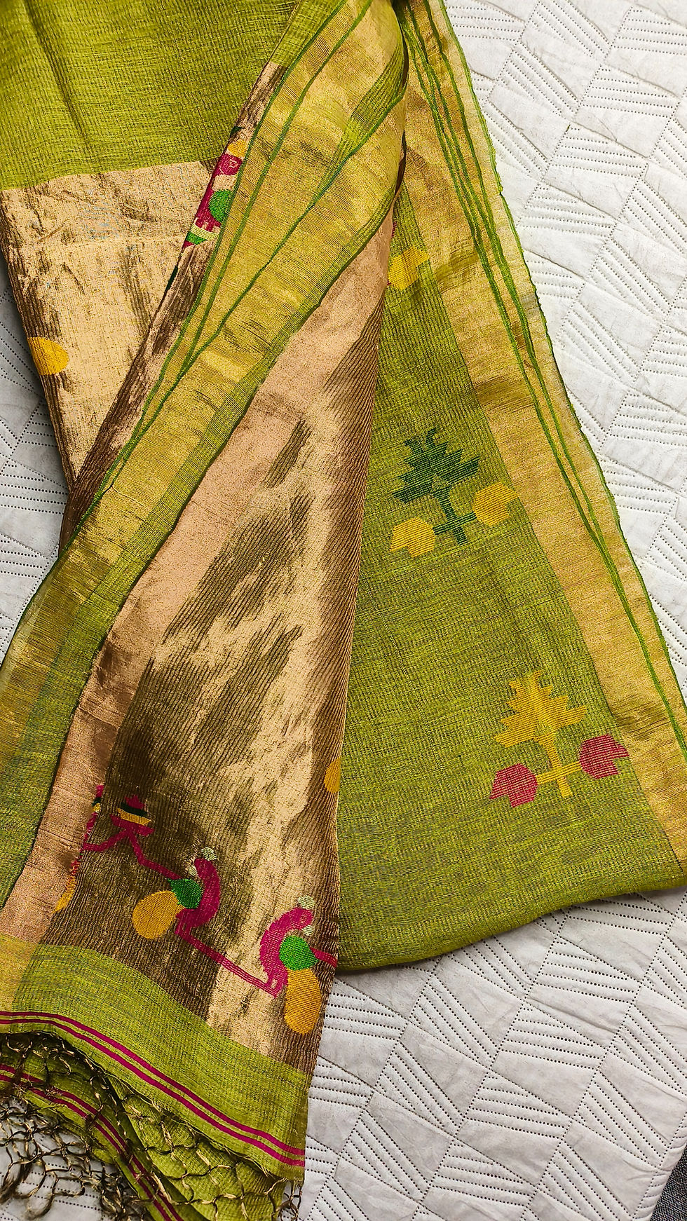 Handloom Silk Linen Paithani Pallu Saree