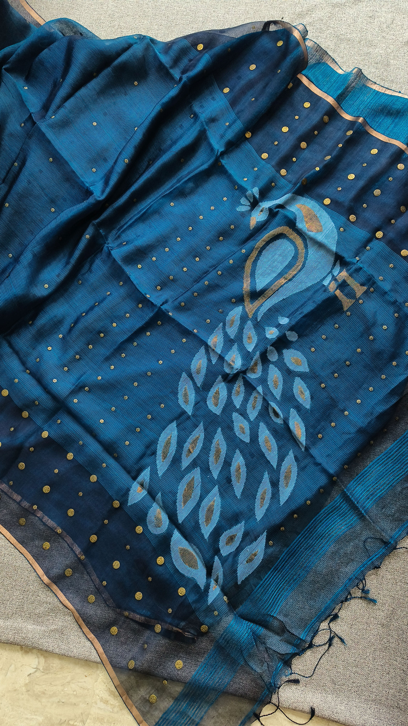 Premium Muslin Silk Jamdani Saree - Indigo