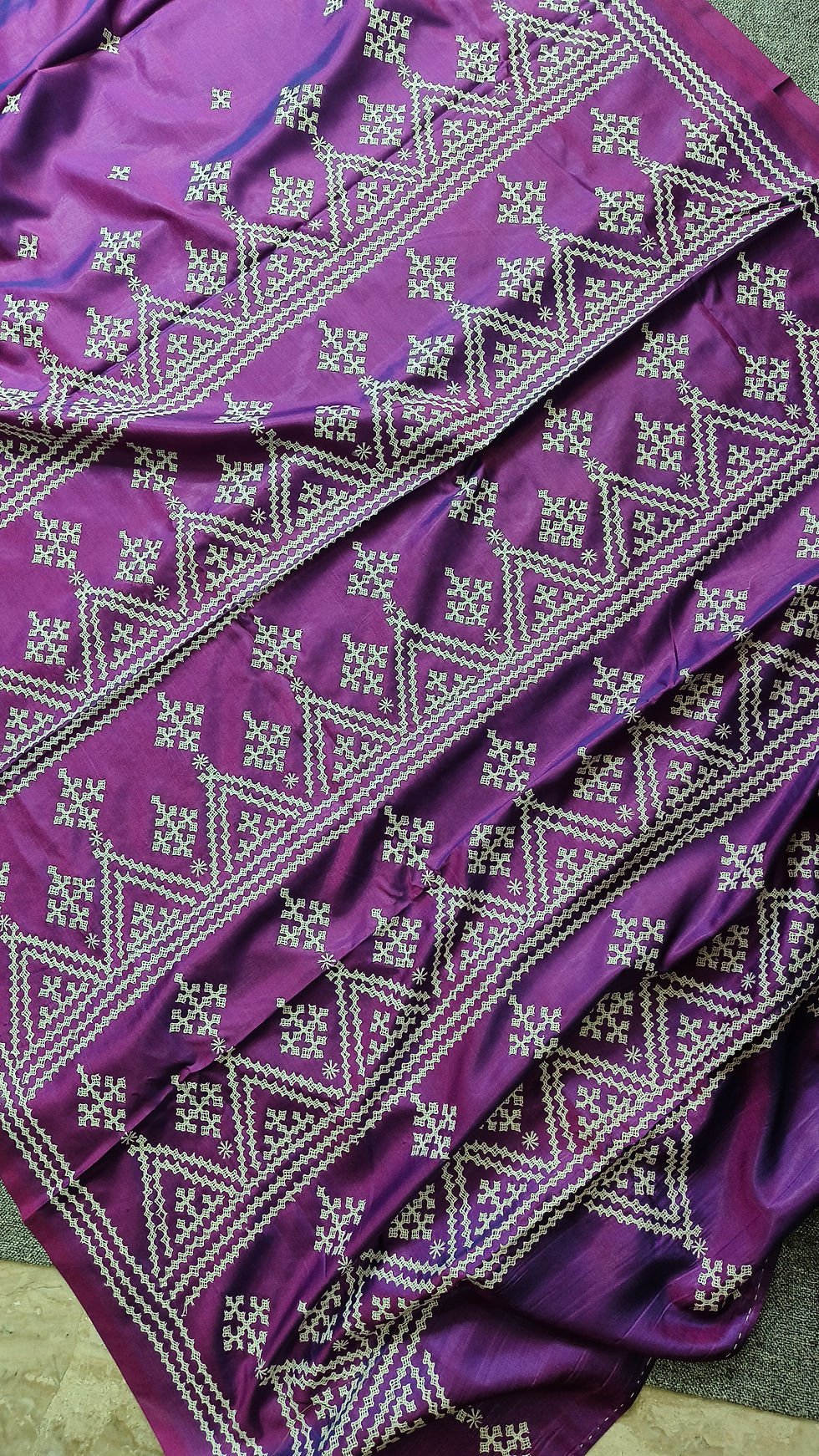 Thumbnail: Kutch Work Hand work silk saree in dual tone