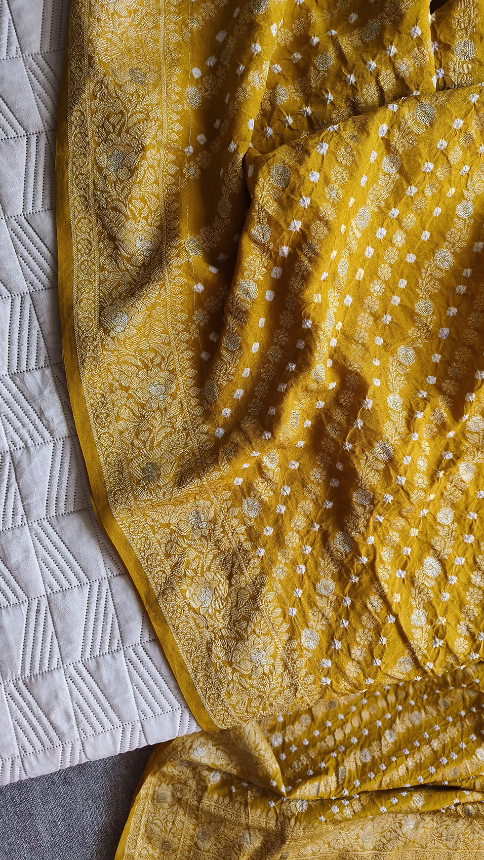 Thumbnail: Ywllow Handmade Bandhej Banarasi Silk Saree