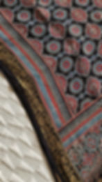Border detail of elegant black Ajrakh dola silk saree with handblock motifs