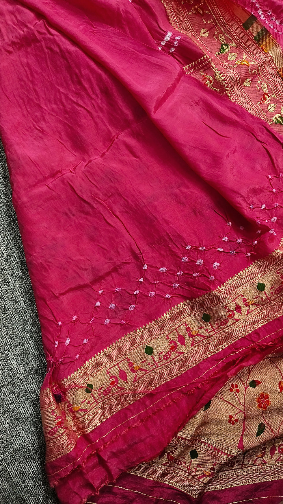 Thumbnail: Handcrafted Bandhani Silk Saree with Paithani Style Border and Pallu