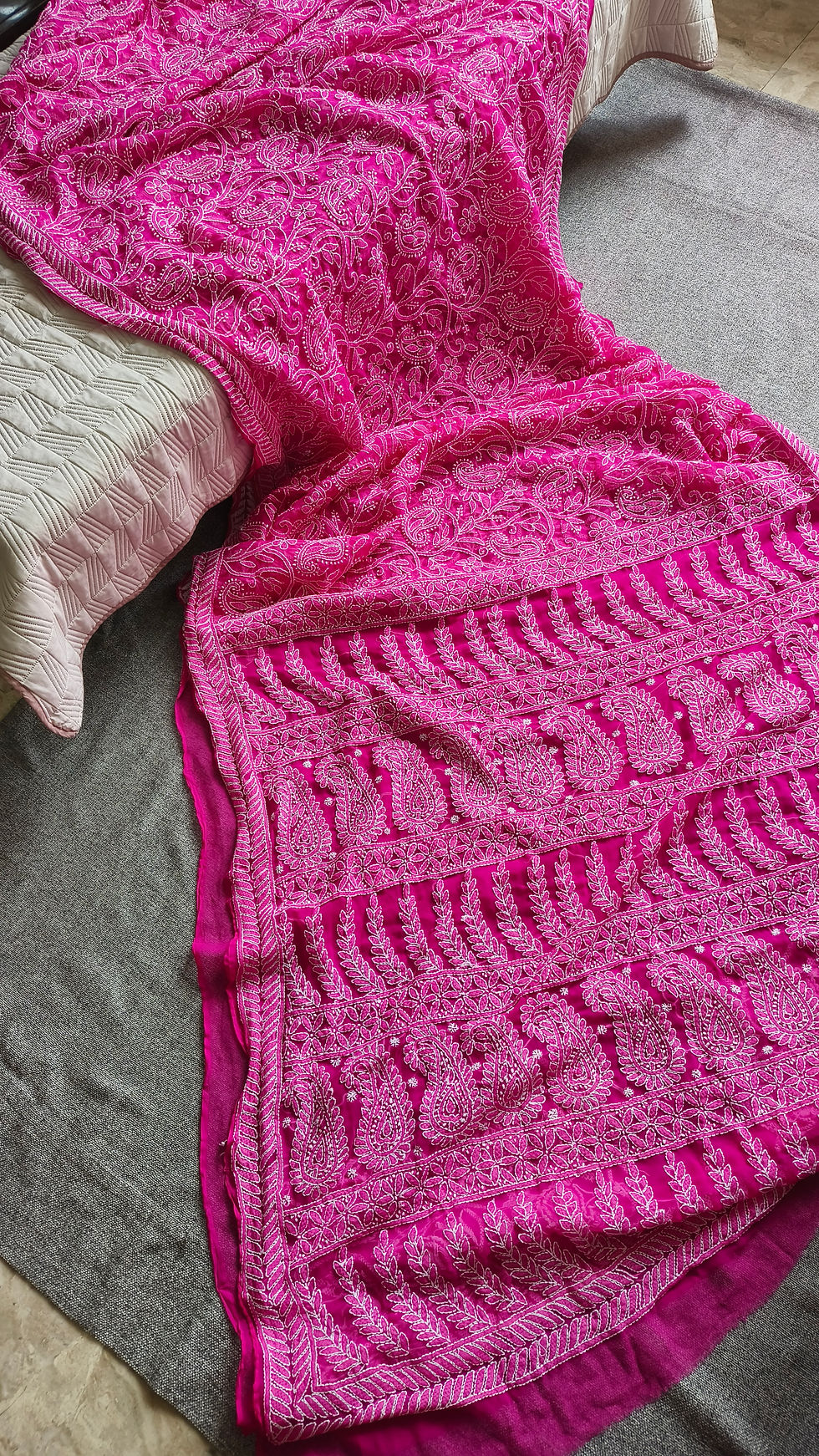 Thumbnail: Georgette Chikankari Saree- Bright Pink