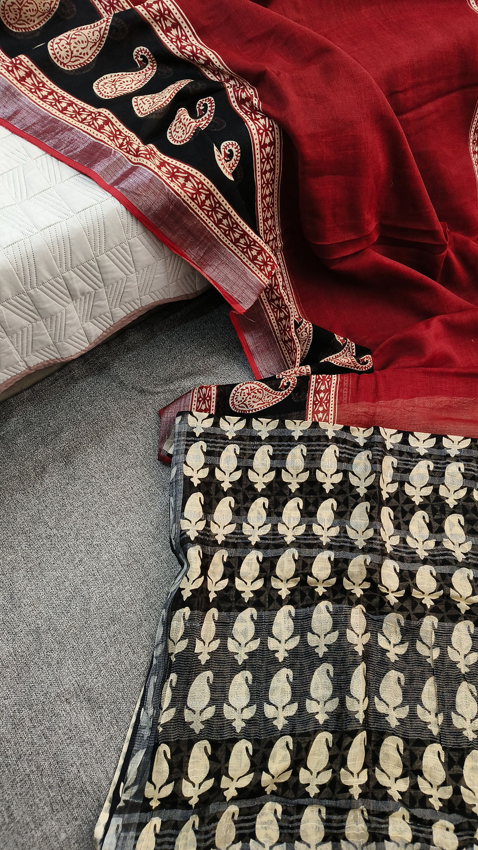 Thumbnail: Handblock printed Linen cotton summer saree for office wear