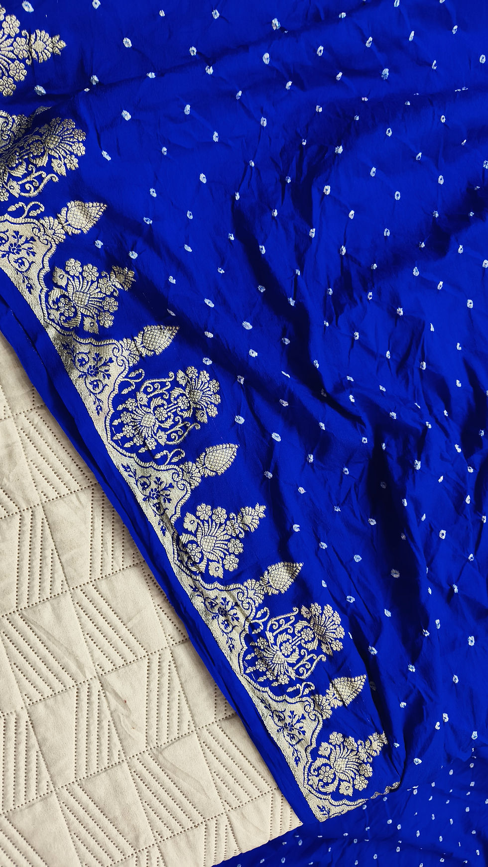 Handmade Bandhani Silk Saree - Royal Blue