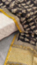 Breathable cotton silk texture close-up of handblock printed saree