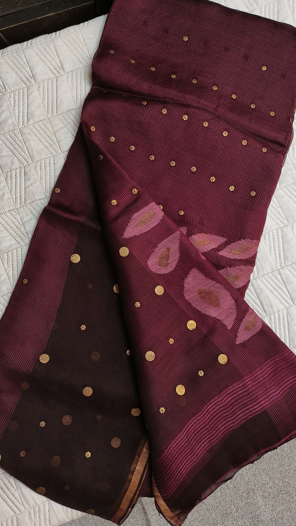 Thumbnail: Pure muslin silk handwoven jamdani saree in wine