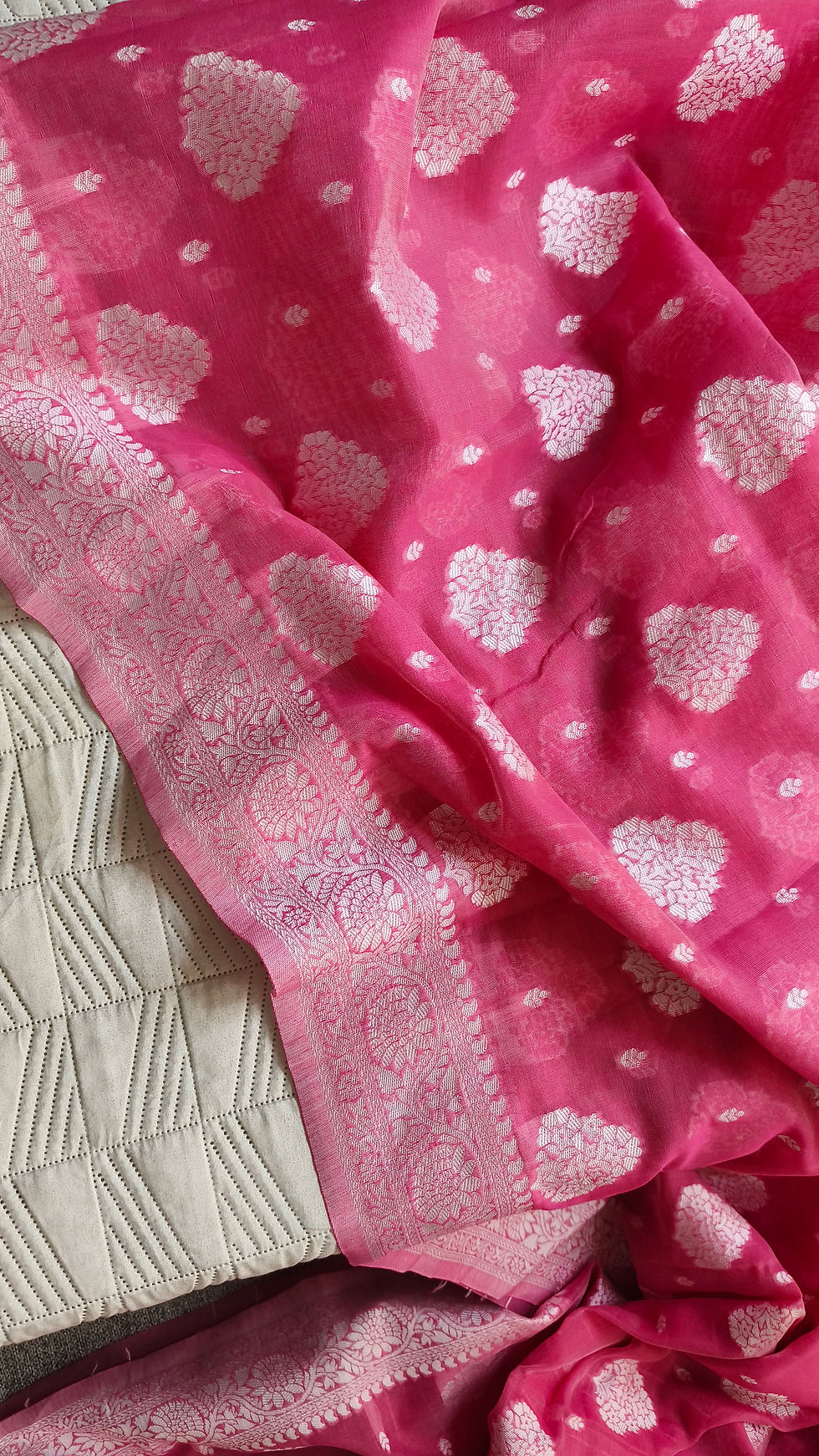 Cotton Banarasi saree in pastel shade for summer wear