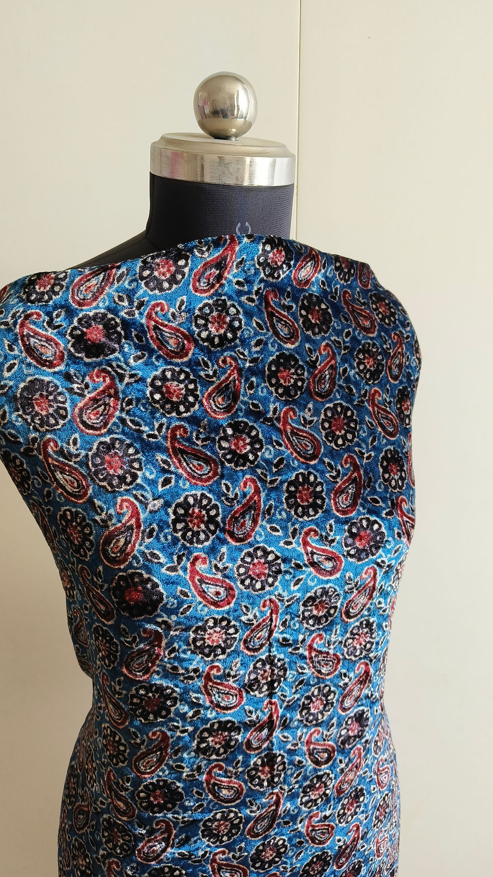 Thumbnail: Soft velvet fabric texture with indigo keri Ajrakh hand block print