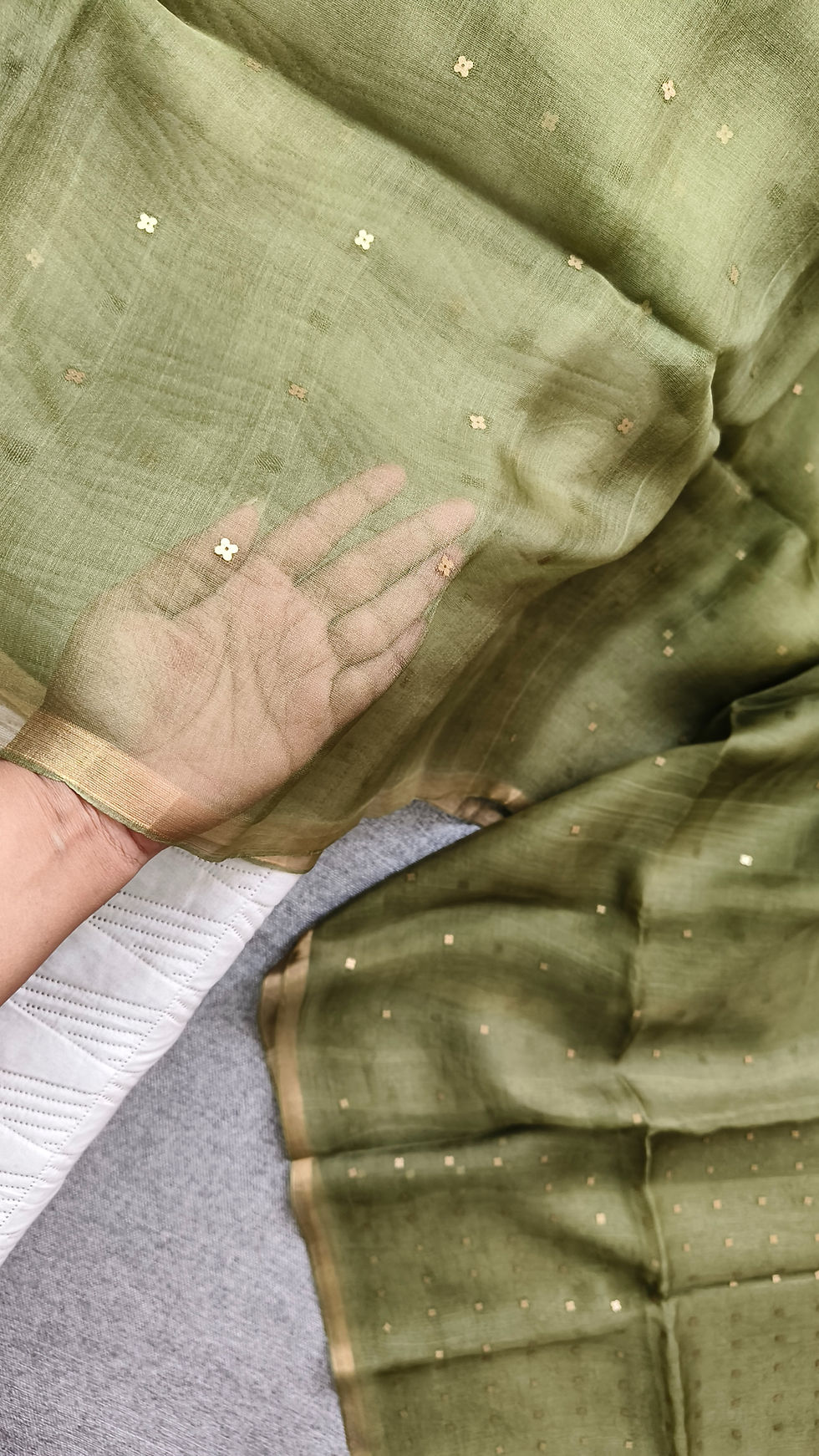 Thumbnail: Mehendi ceremony pure muslin silk saree with sequins