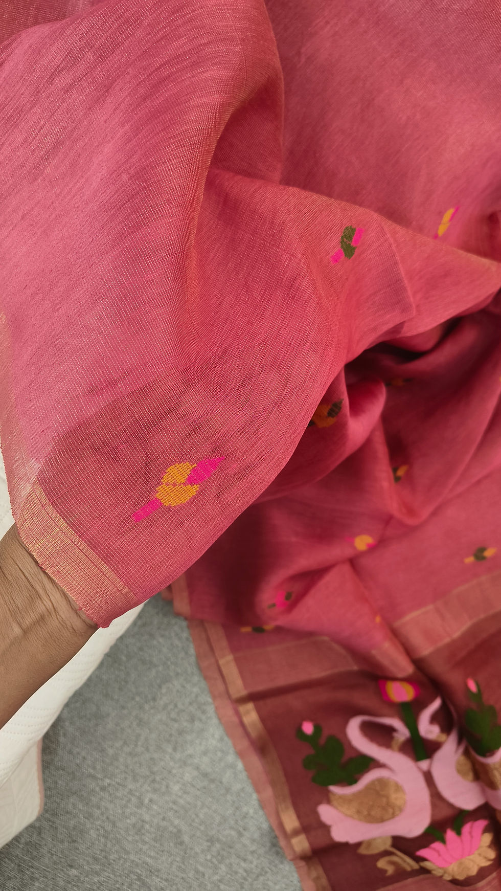 Thumbnail: Tissue Silk Linen Saree Lotus With Duck