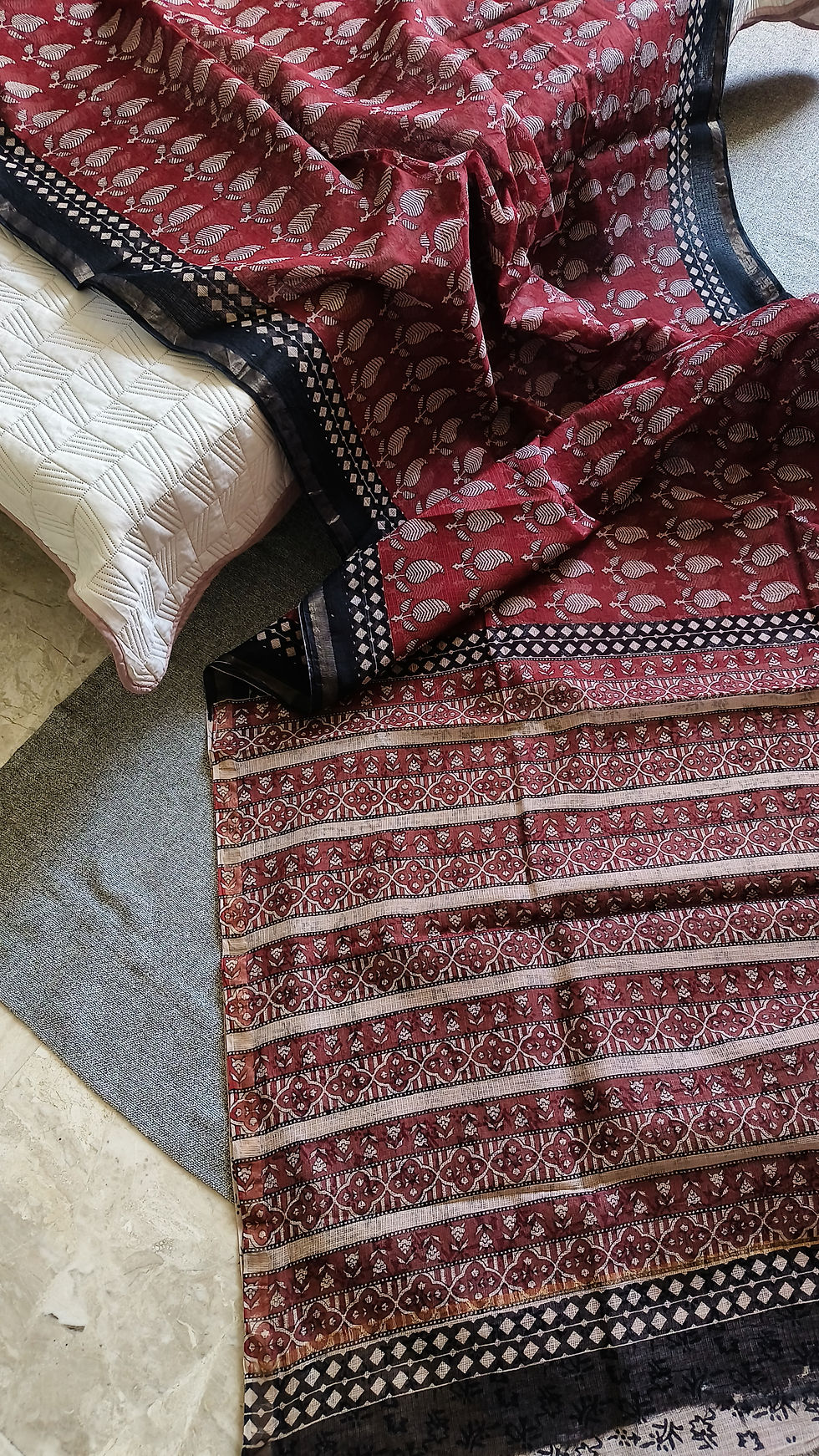 Kota Doria handblock printed saree for summer