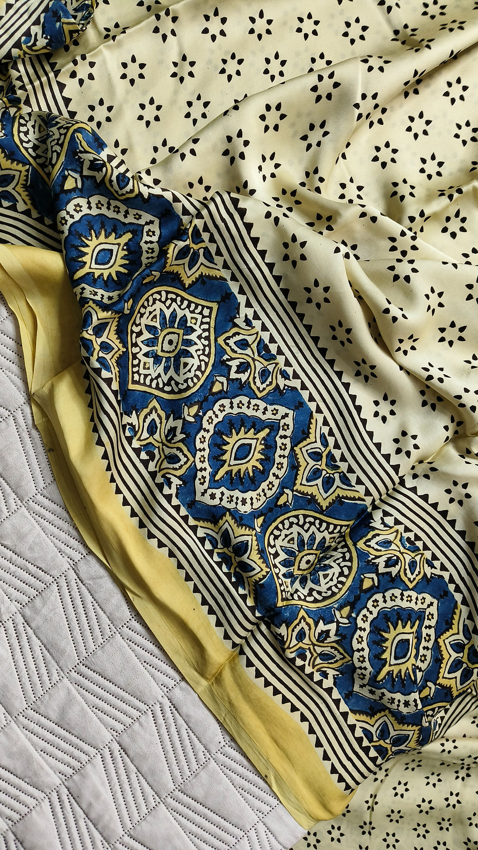 Ajrakh Modal Silk Saree DesignerCream