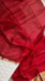 Thumbnail: Red Handwoven Pure Muslin Silk Saree – Jamdani Weave with Paithani Pallu