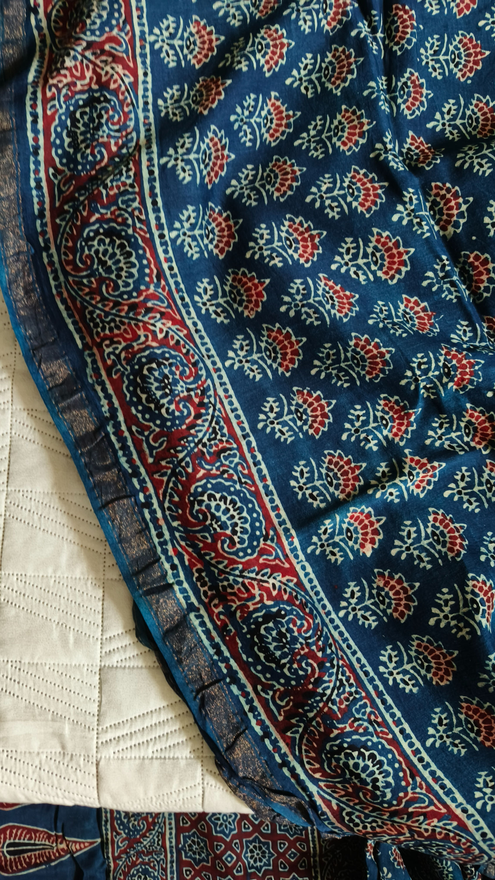 Ajrakh Chanderi Cotton Silk Saree IndigoClassic