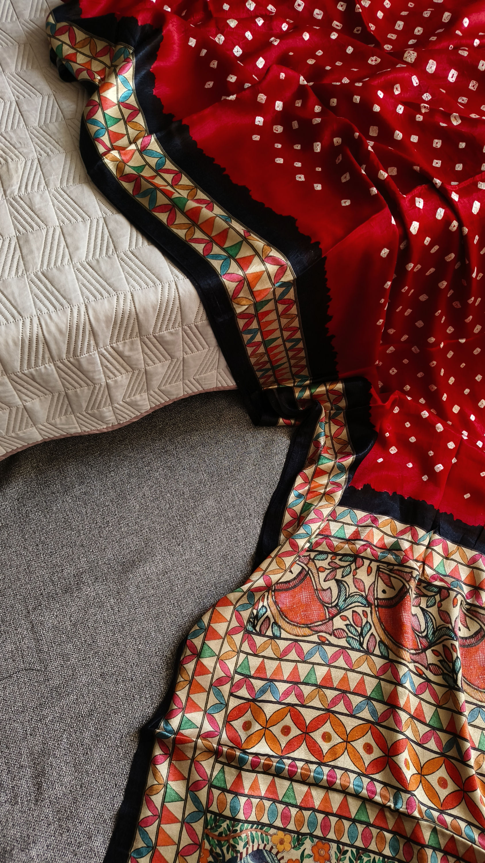 Bandhej Madhubani Silk Saree