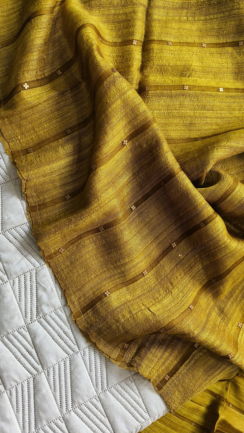 Pure Matka Silk Saree with Handwoven Muslin Silk Jamdani Pallu- Olive Yellow