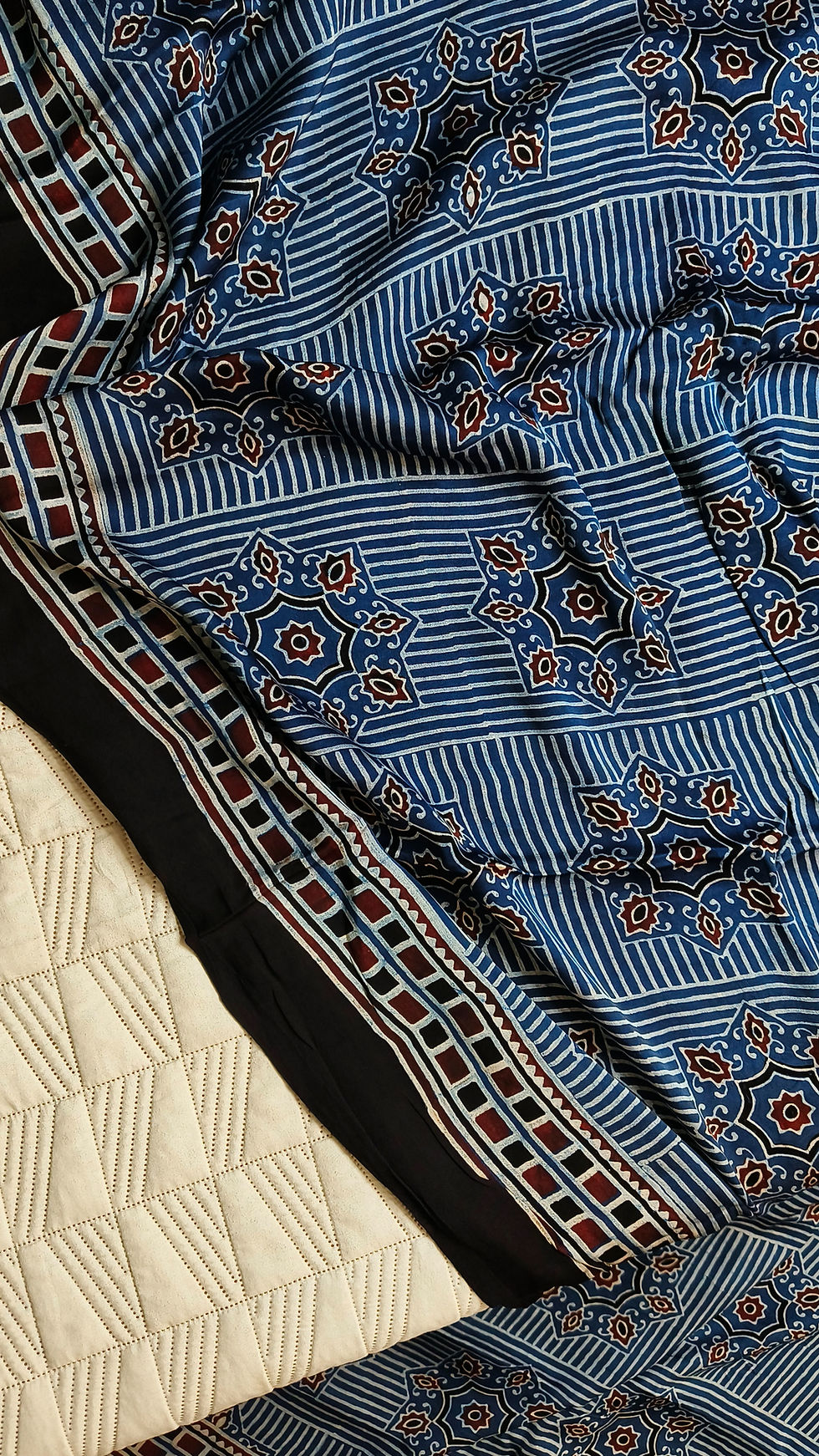 Pure ajrakh modal silk saree indigo