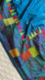 Blue handcrafted Kantha and Lambani Bangalore Silk Saree with multicolour embroidery