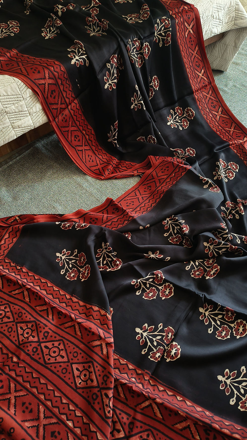 Thumbnail: Ajrakh Modal Silk Saree BlackandRed