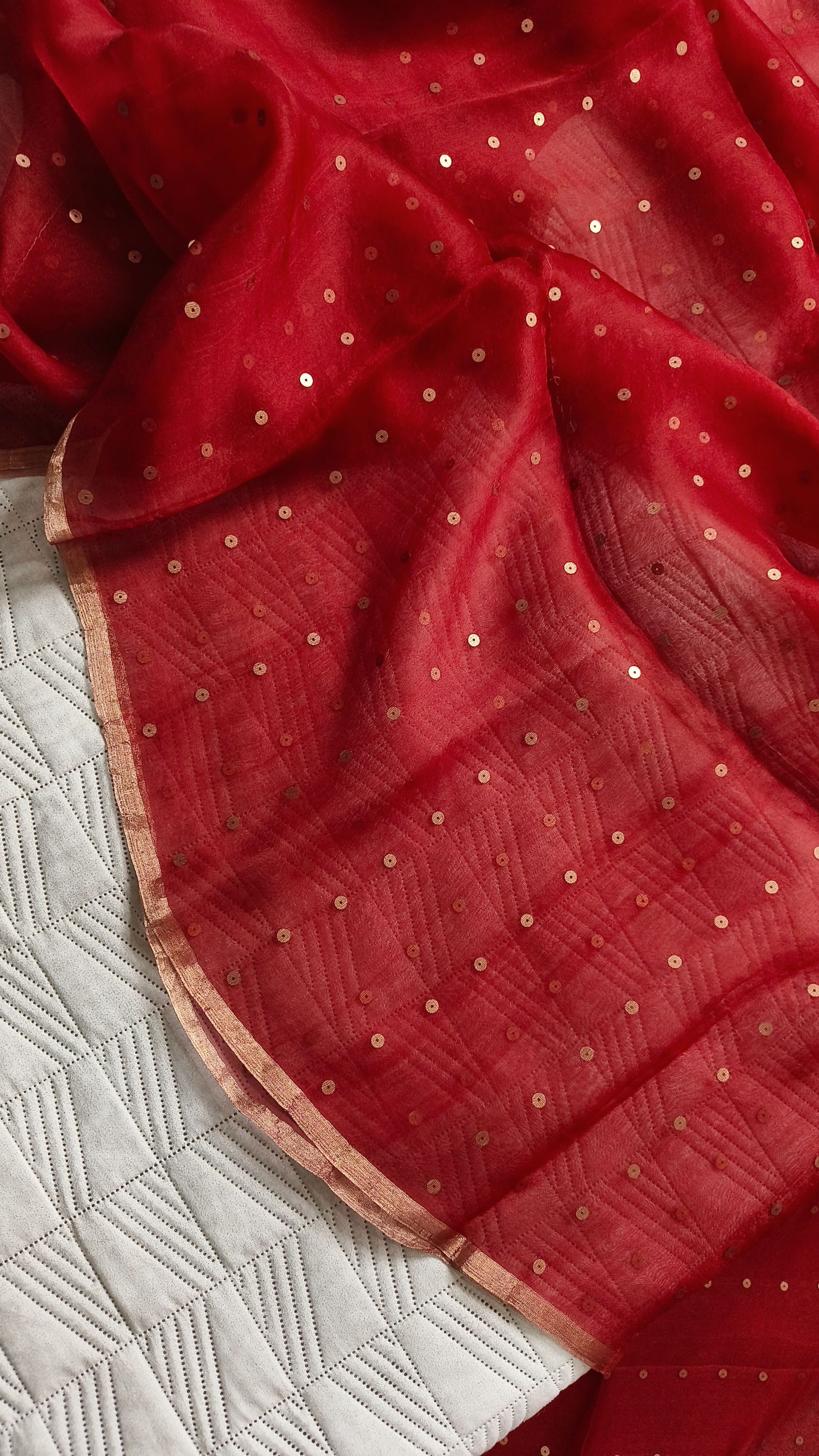 Red Handwoven Pure Muslin Silk Jamdani Saree with Woven Sequins