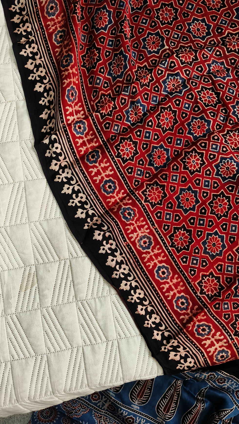 Designer pure ajrakh modal silk saree naturally dyed handblock print