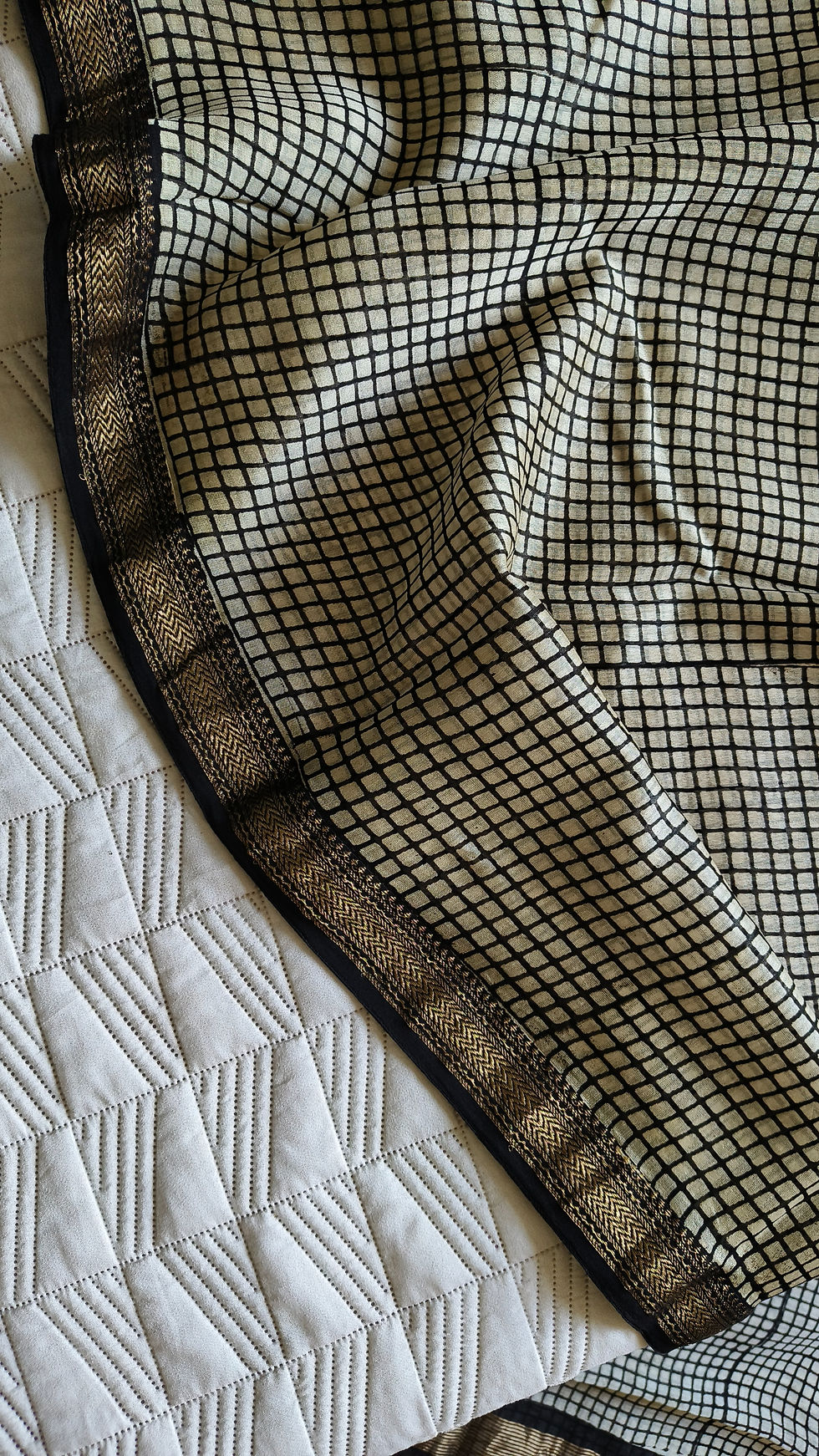 Contemporary maheshwari silk cotton saree with handblock print for office wear