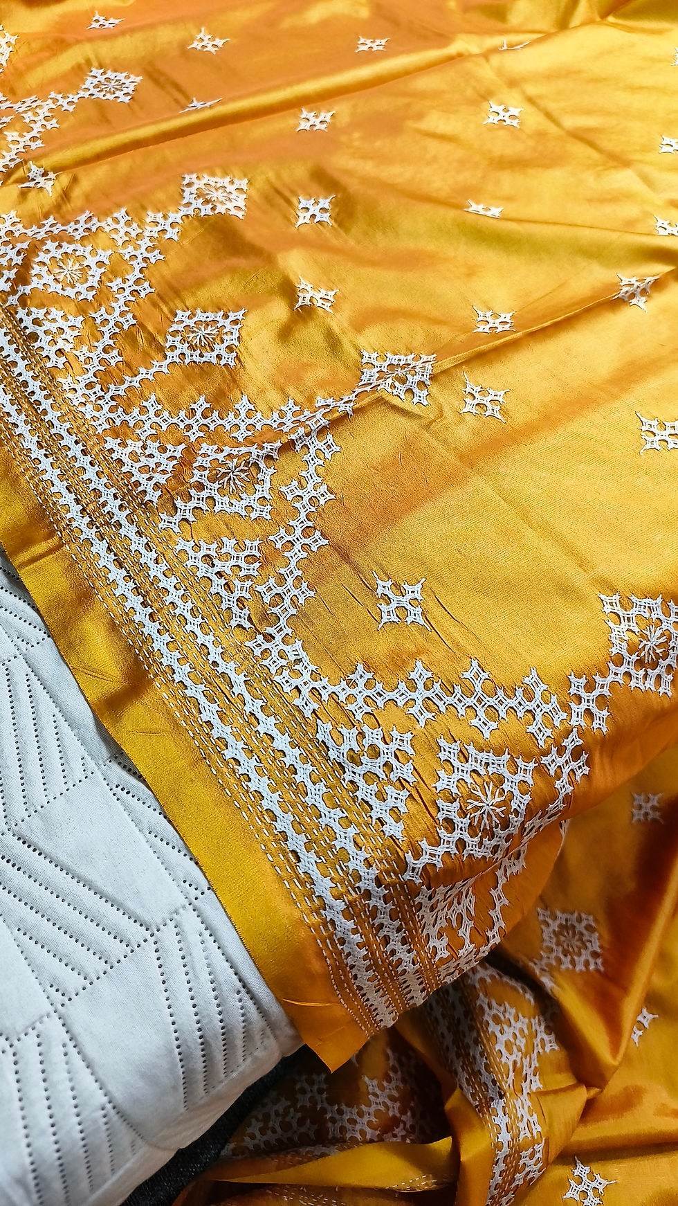 Thumbnail: Handcrafted Kutch Work on Silk Saree for Haldi Ceremony