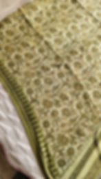 Close-up of Vanaspati handblock pista floral motifs on lightweight modal silk saree