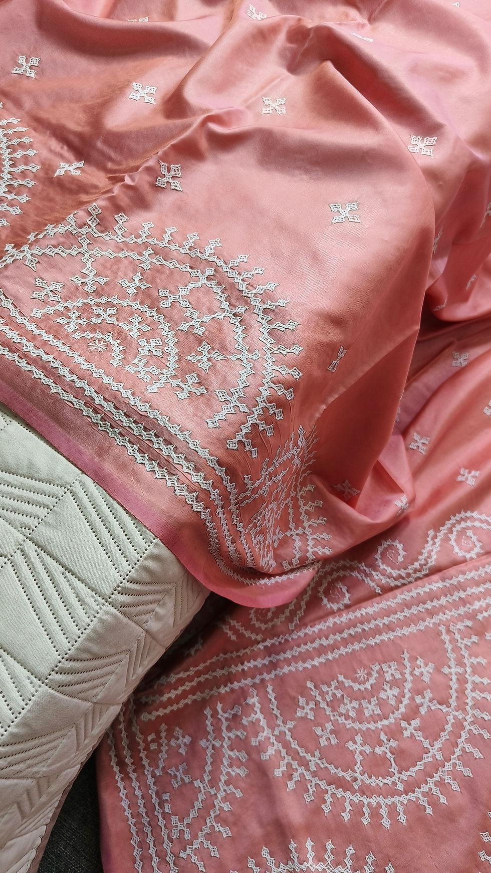 Kutch Work dual tone pastel silk saree